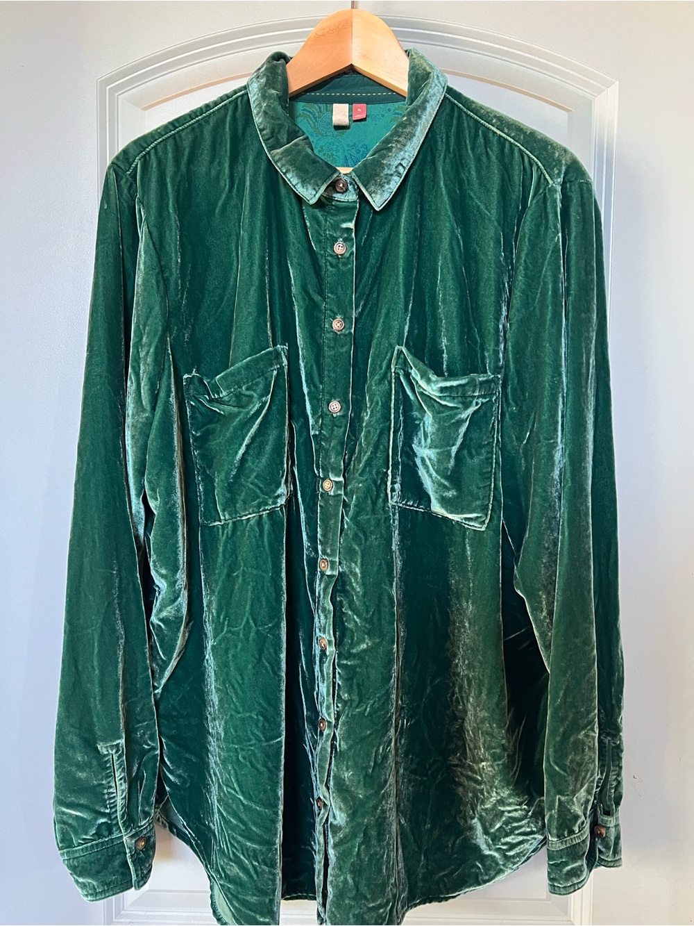 Pilcro Anthropologie Turquoise Green Velvet Button-Down Shirt XL